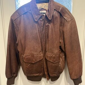 Vintage Brown Leather Bomber Jacket